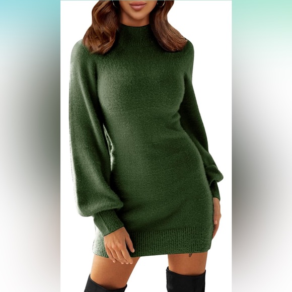 Exlura Women’s Mock Neck Pullover Mini Sweater Dress - Picture 2 of 6